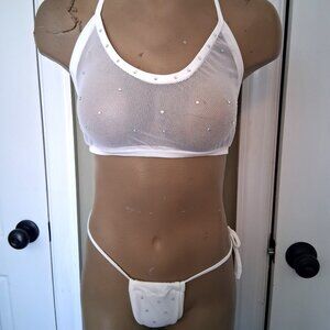 2 piece rhinestone and sheer exotic dancer, stripper, rave costume